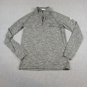 Under Armour Shirt Small Loose Heatgear Grey Army‎ Logo Sweatshirt Quarter Zip